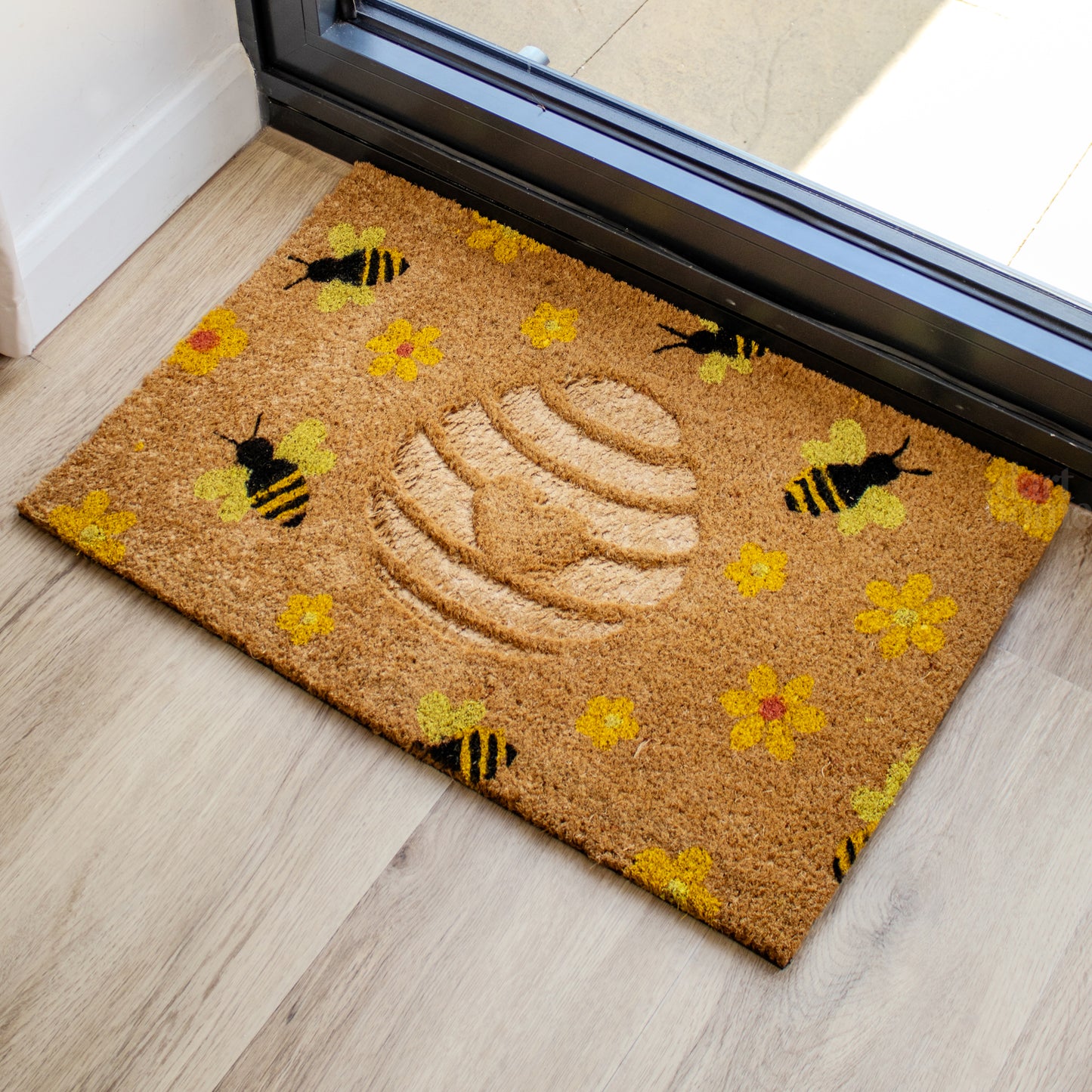 Pressed Coir Floral Honey Bee Hive Doormat