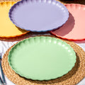 Set Of 4 Melamine Pastel Scalloped Dinner Plates
