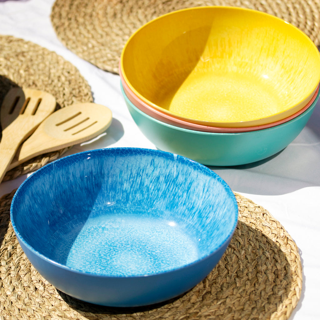 Set Of 4 Colour Mix Melamine Large Outdoor Bowls