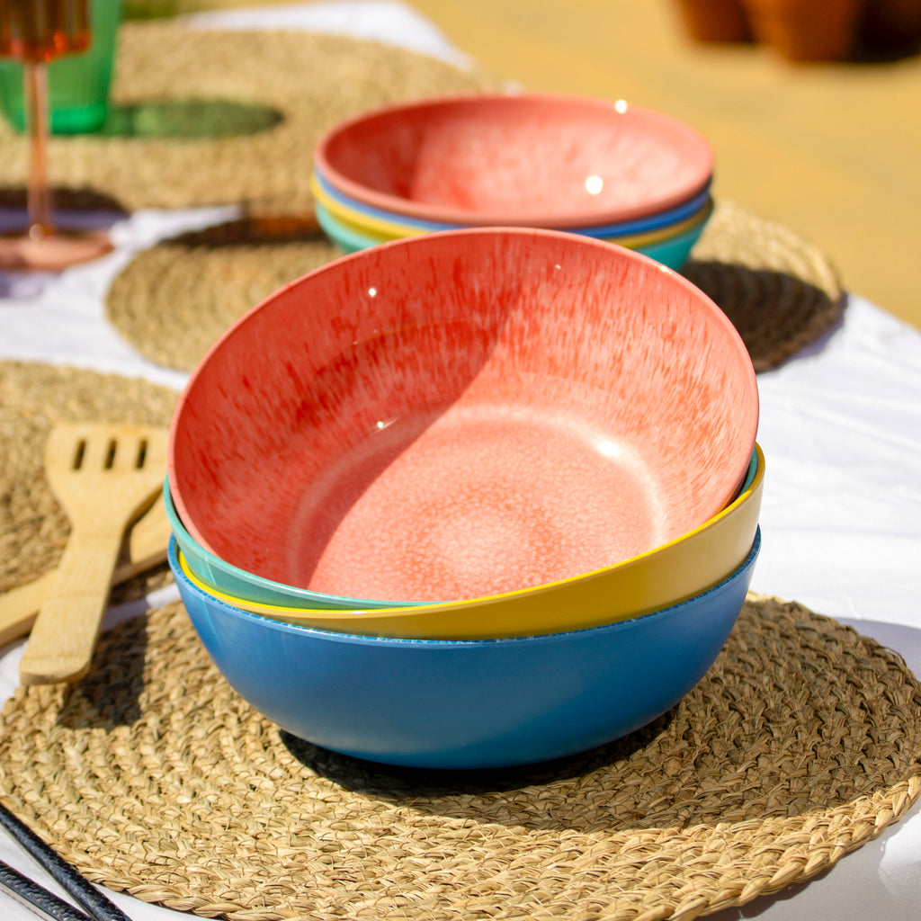 Set Of 4 Colour Mix Melamine Large Outdoor Bowls