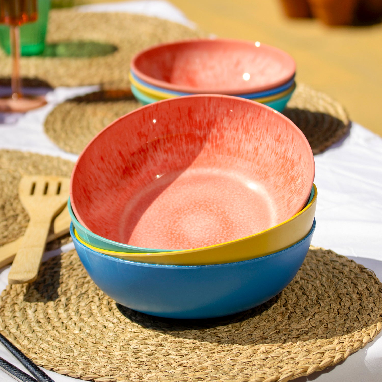 Set Of 4 Colour Mix Melamine Large Outdoor Bowls