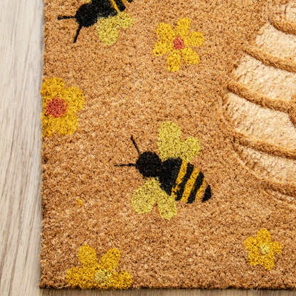 Pressed Coir Floral Honey Bee Hive Doormat