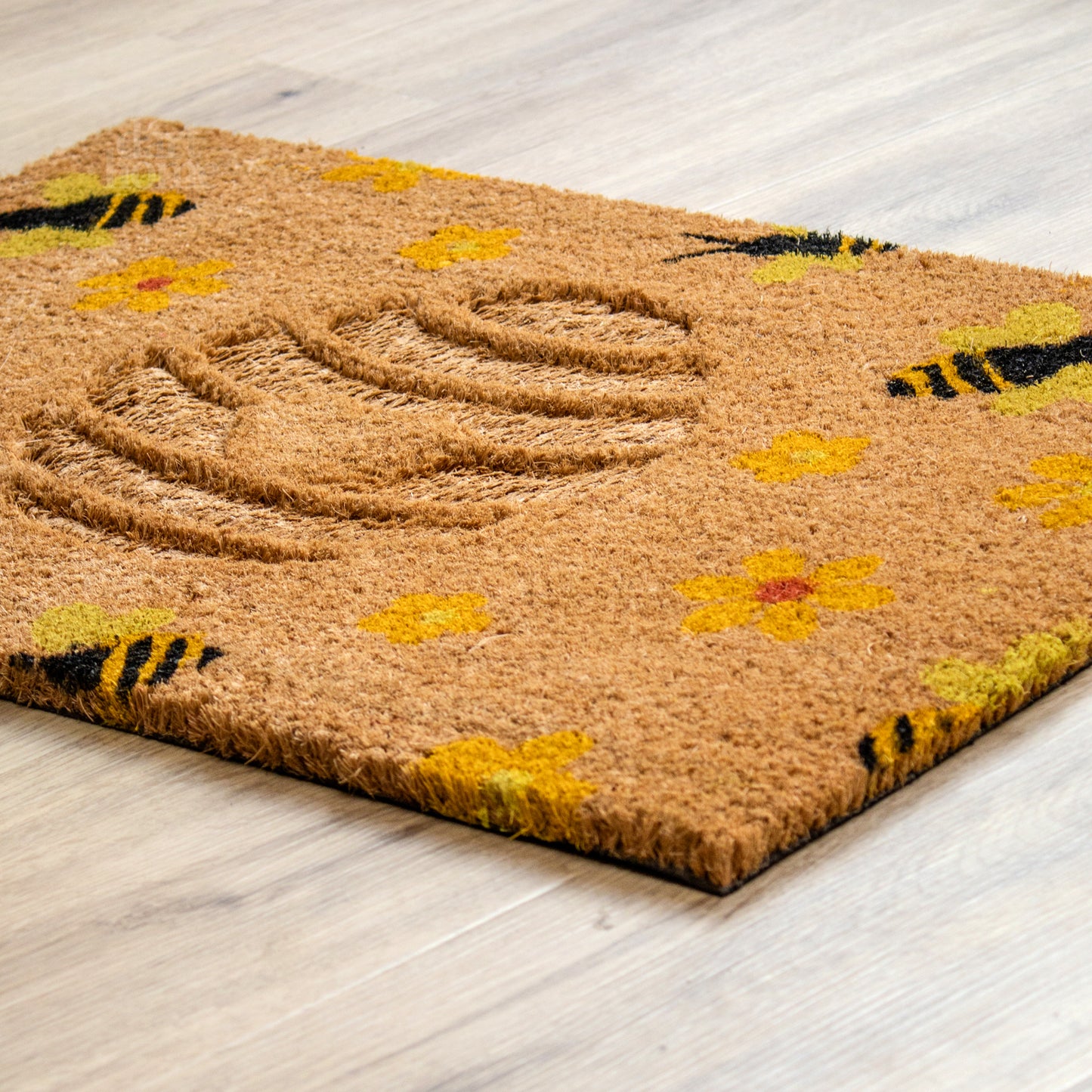 Pressed Coir Floral Honey Bee Hive Doormat