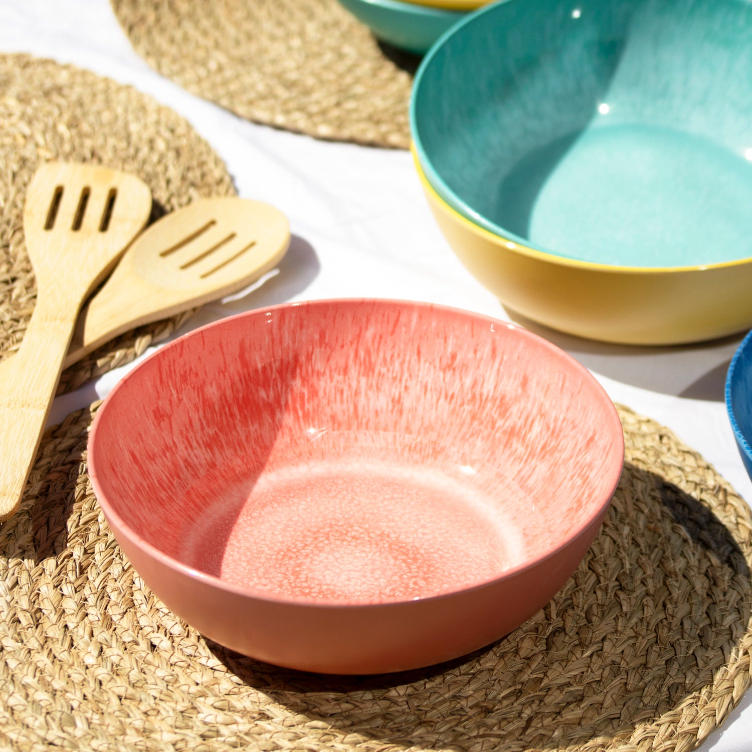 Set Of 4 Colour Mix Melamine Large Outdoor Bowls