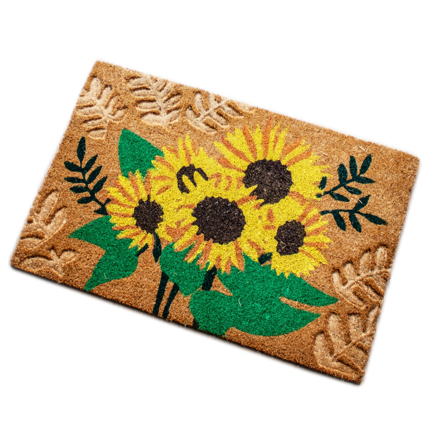 Pressed Coir Sunflowers & Leaves Doormat