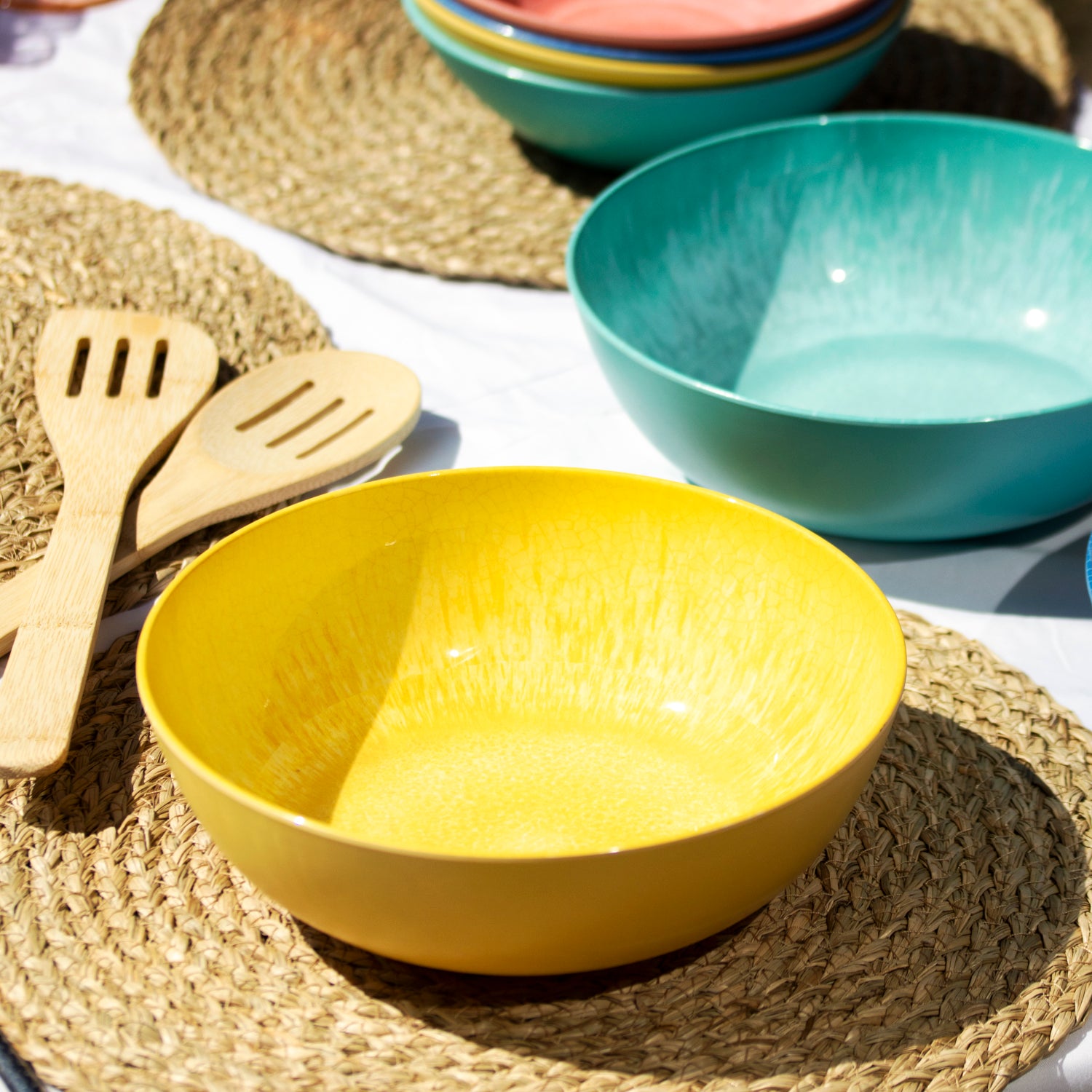 Set Of 4 Colour Mix Melamine Large Outdoor Bowls