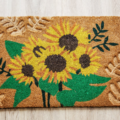 Pressed Coir Sunflowers & Leaves Doormat