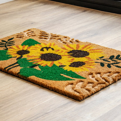 Pressed Coir Sunflowers & Leaves Doormat