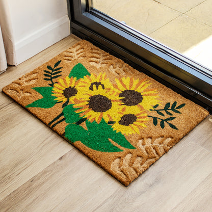 Pressed Coir Sunflowers & Leaves Doormat