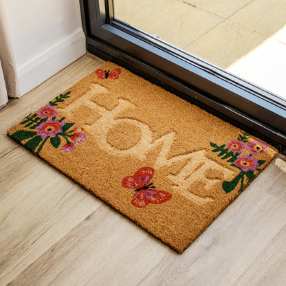 Pressed Coir Flowers & Butterflies Home Doormat