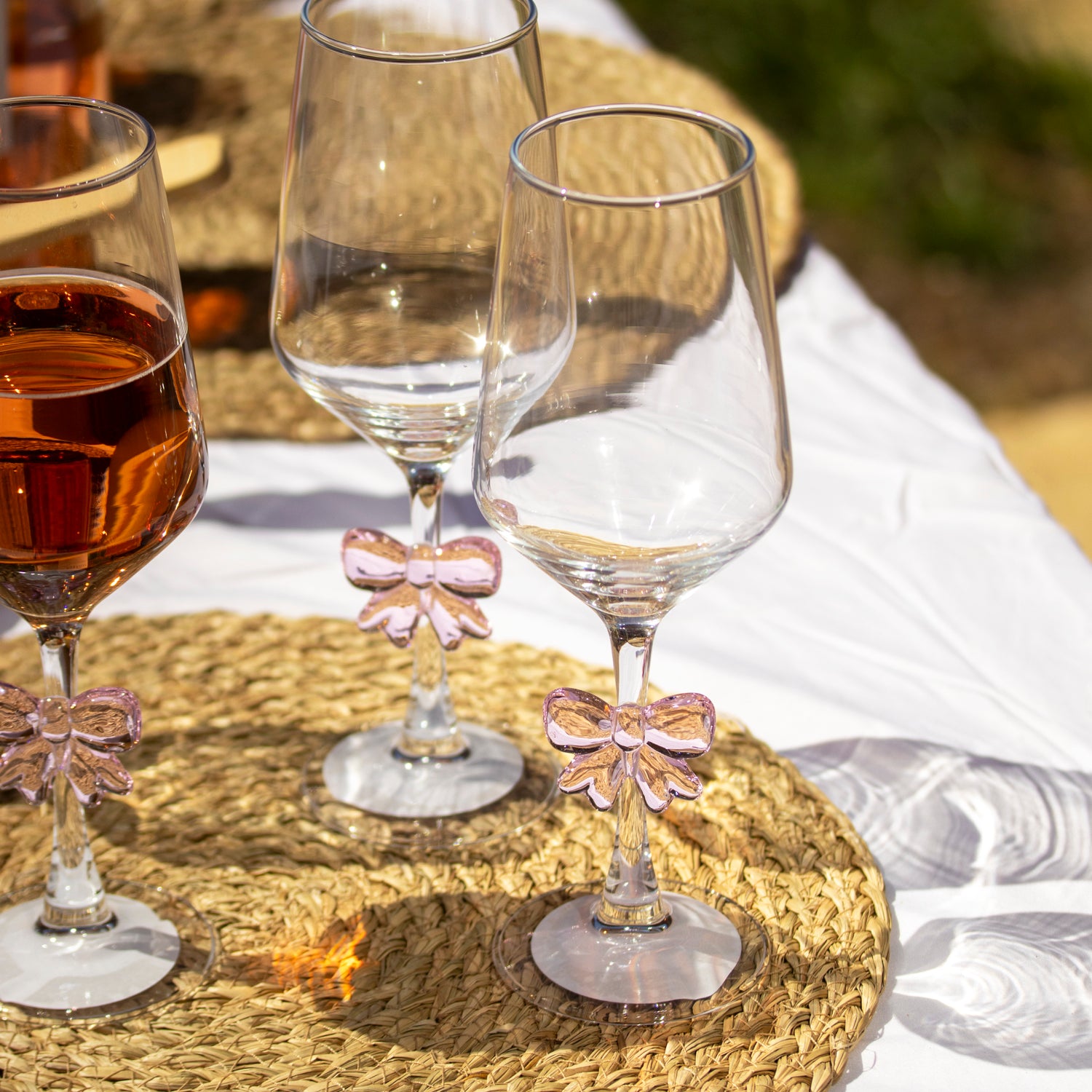 Set Of 4 Pink Bow Tulip Wine Glasses