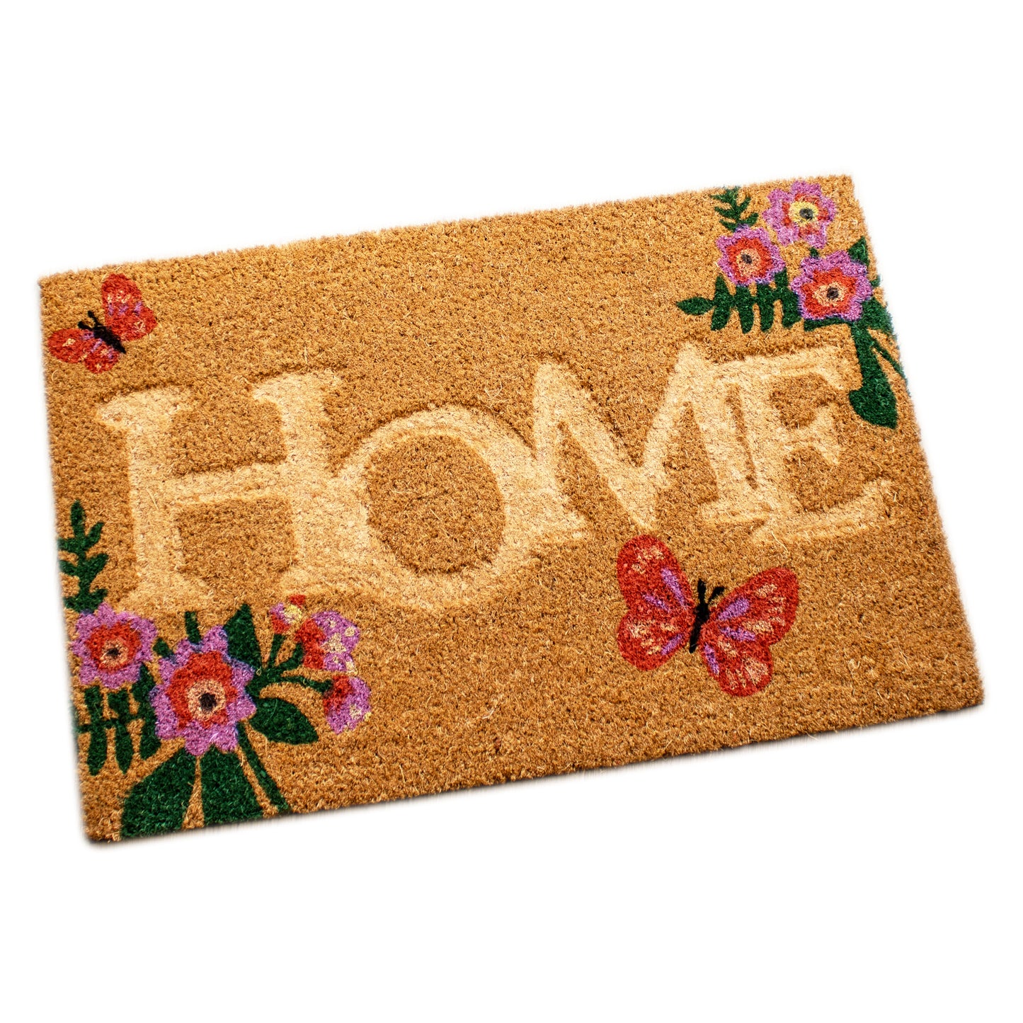 Pressed Coir Flowers & Butterflies Home Doormat