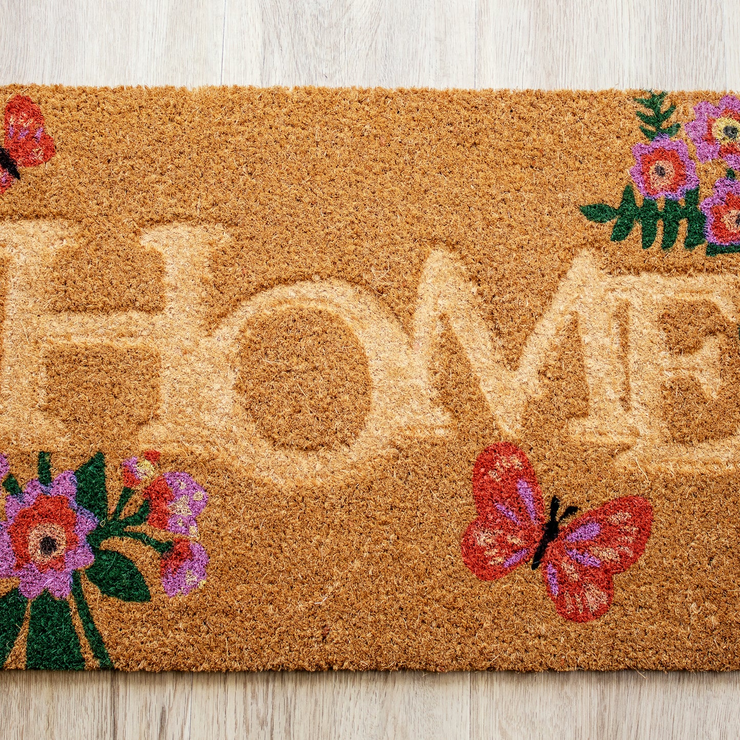 Pressed Coir Flowers & Butterflies Home Doormat