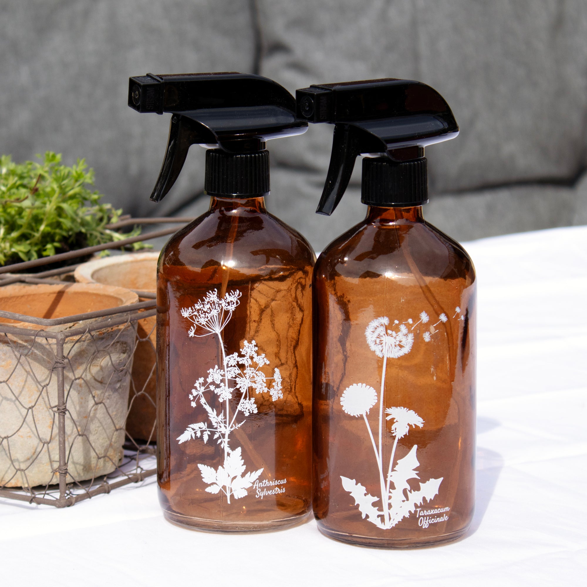 Set Of 2 Brown Wildflower Glass Spray Bottles