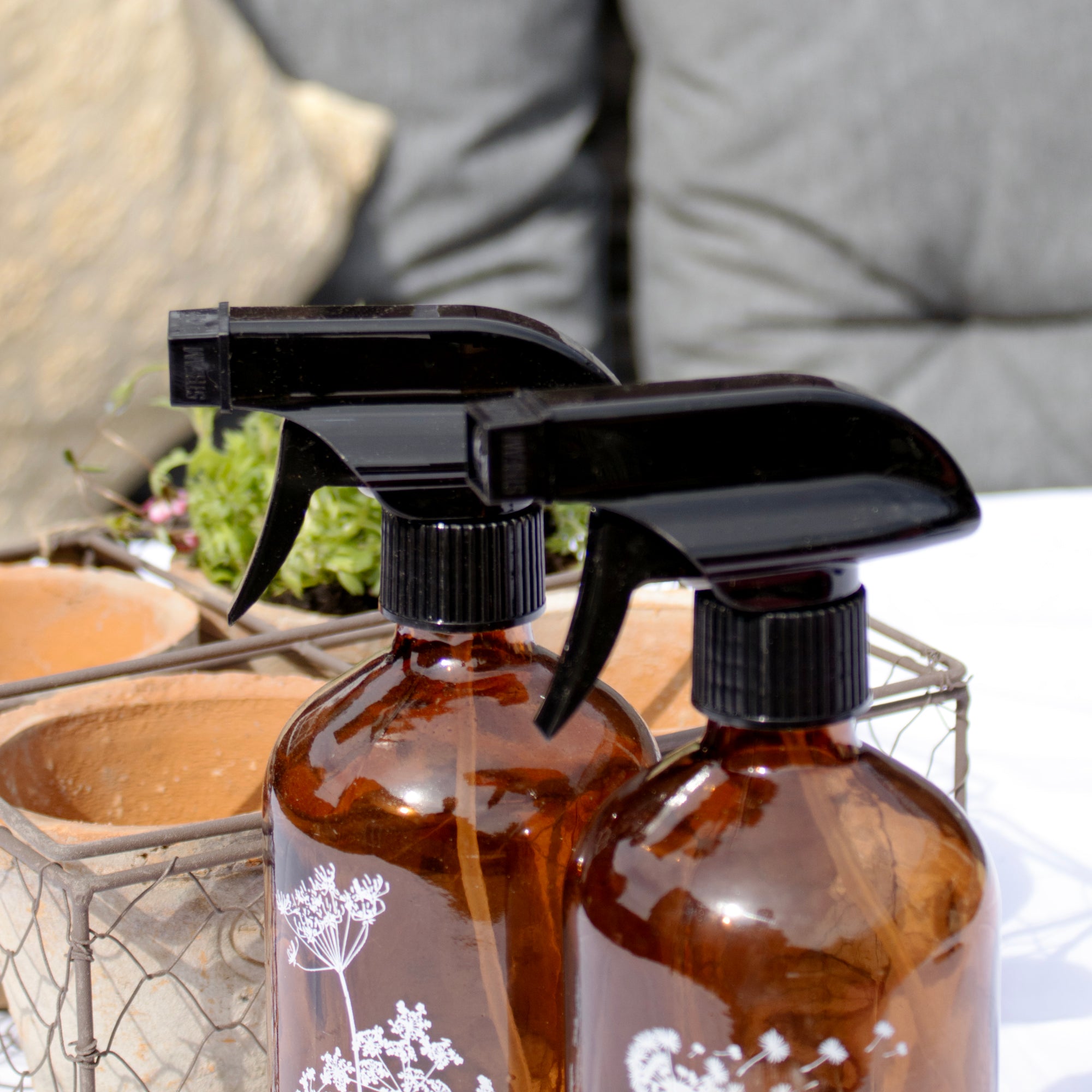 Set Of 2 Brown Wildflower Glass Spray Bottles