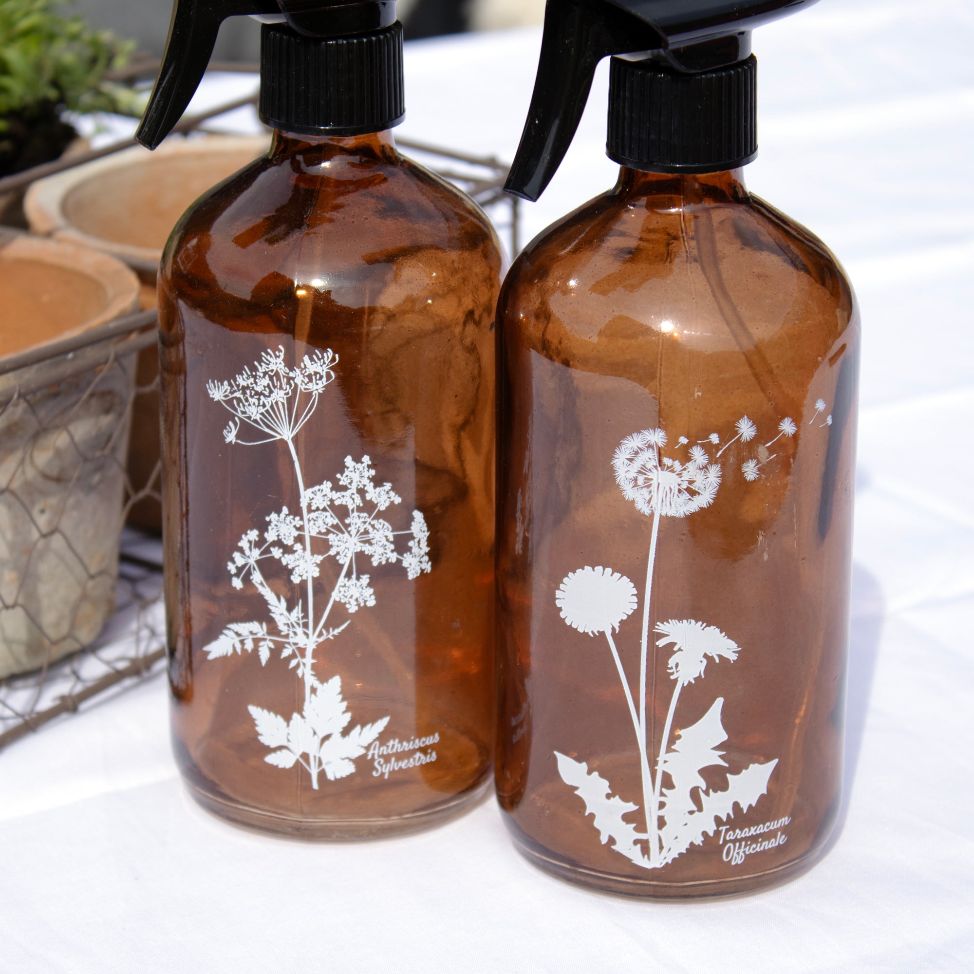Set Of 2 Brown Wildflower Glass Spray Bottles