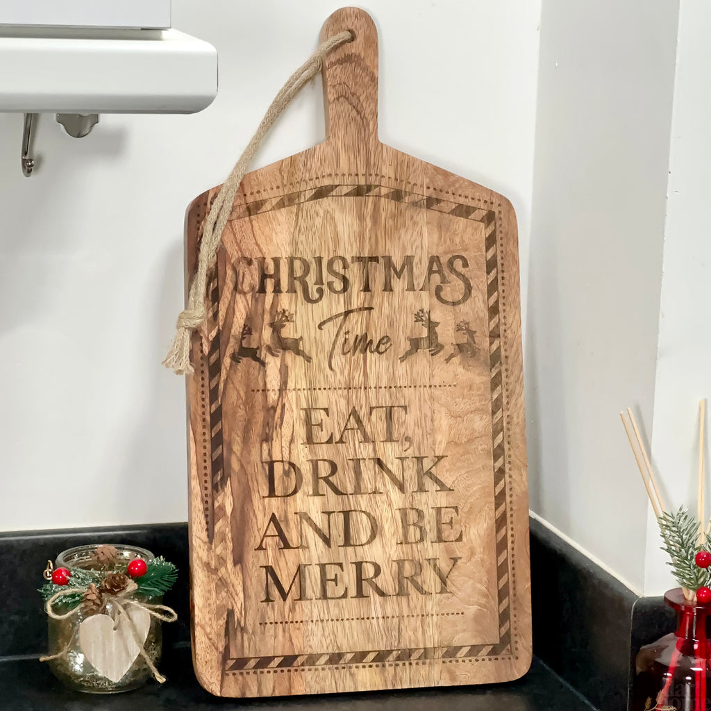 Servierbrett „Eat Drink &amp; Be Merry Christmas“.