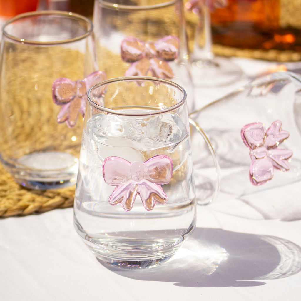 Set Of 4 Pink Bow Tulip Tumbler Glasses