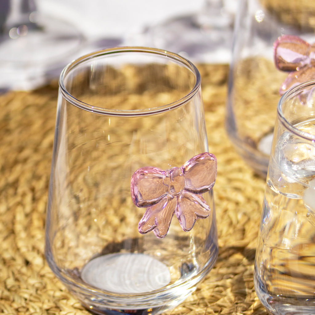 Set Of 4 Pink Bow Tulip Tumbler Glasses