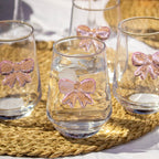 Set Of 4 Pink Bow Tulip Tumbler Glasses