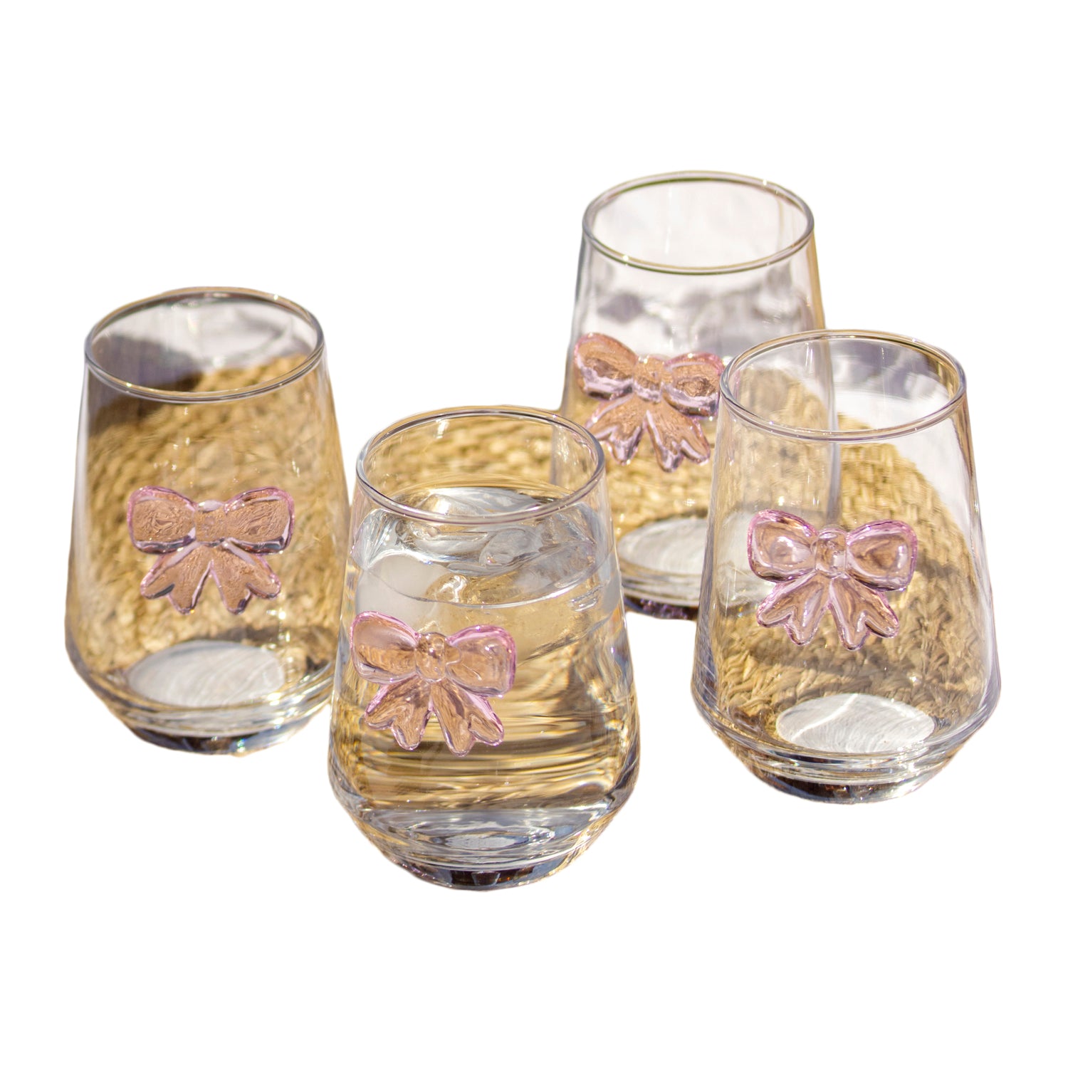 Set Of 4 Pink Bow Tulip Tumbler Glasses