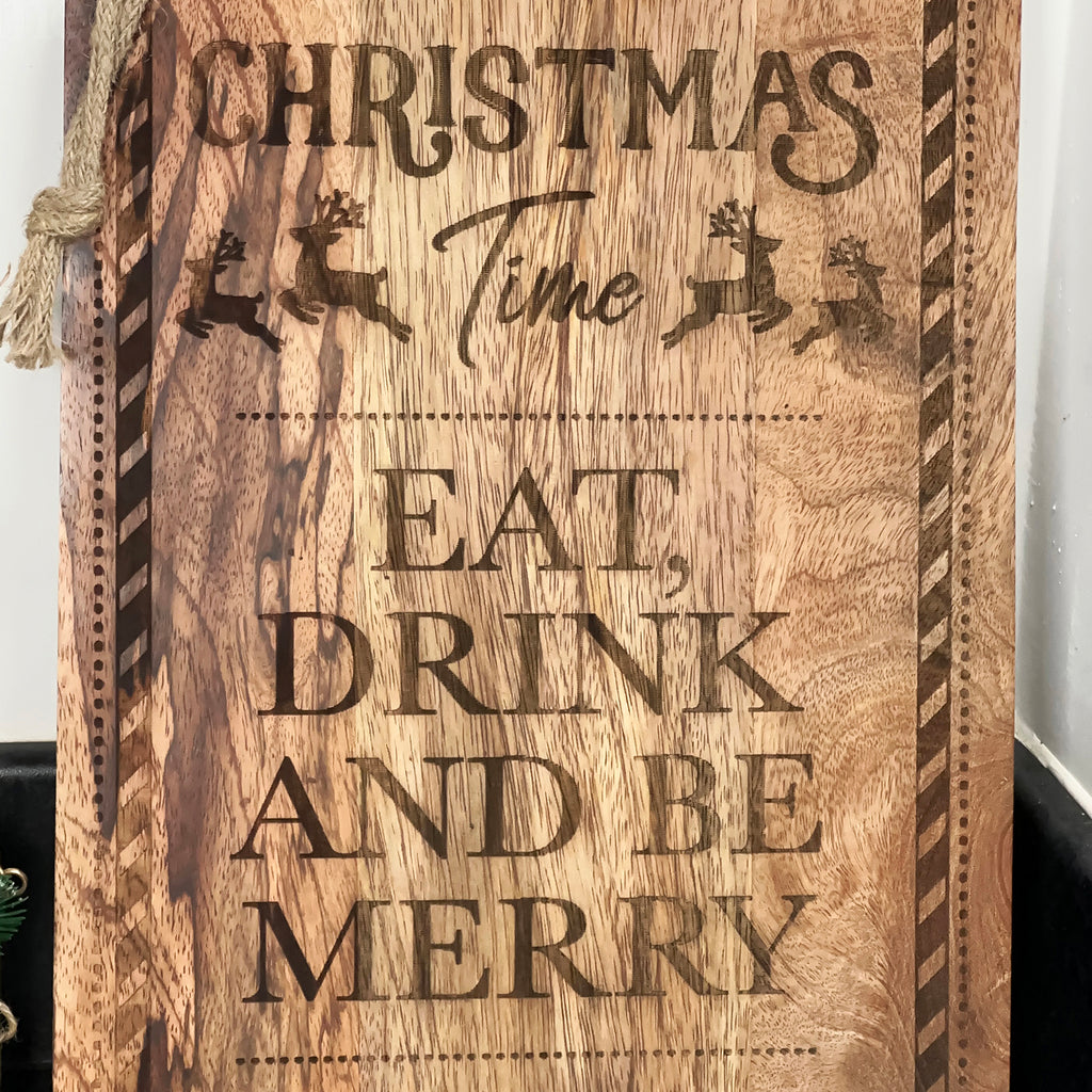 Servierbrett „Eat Drink &amp; Be Merry Christmas“.