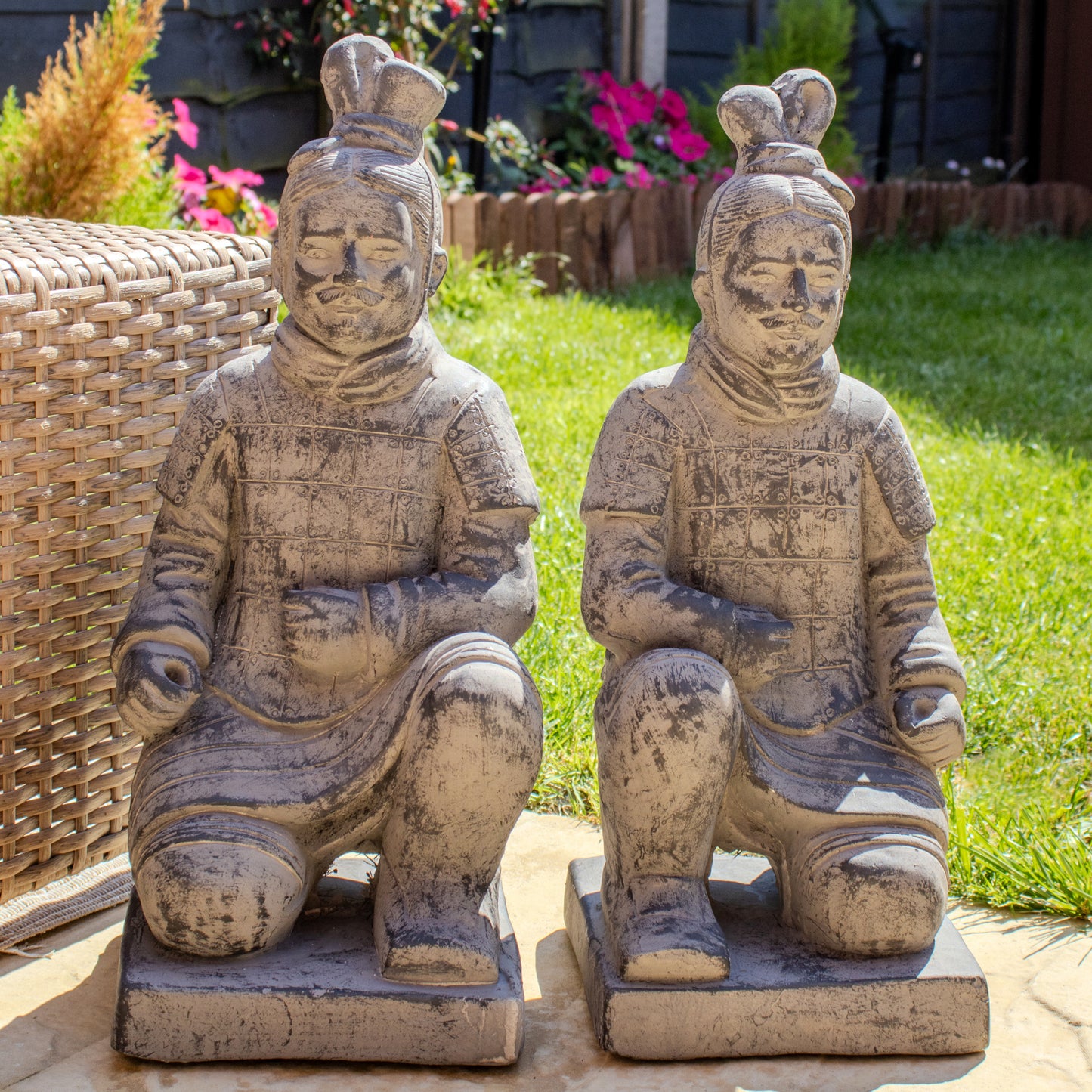 Set Of 2 Kneeling Terracotta Army Warrior Statues