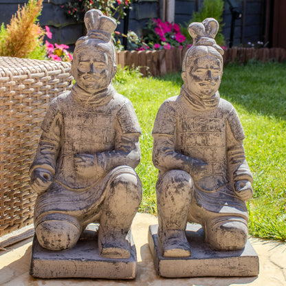 Set Of 2 Kneeling Terracotta Army Warrior Statues