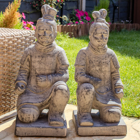 Set Of 2 Kneeling Terracotta Army Warrior Statues