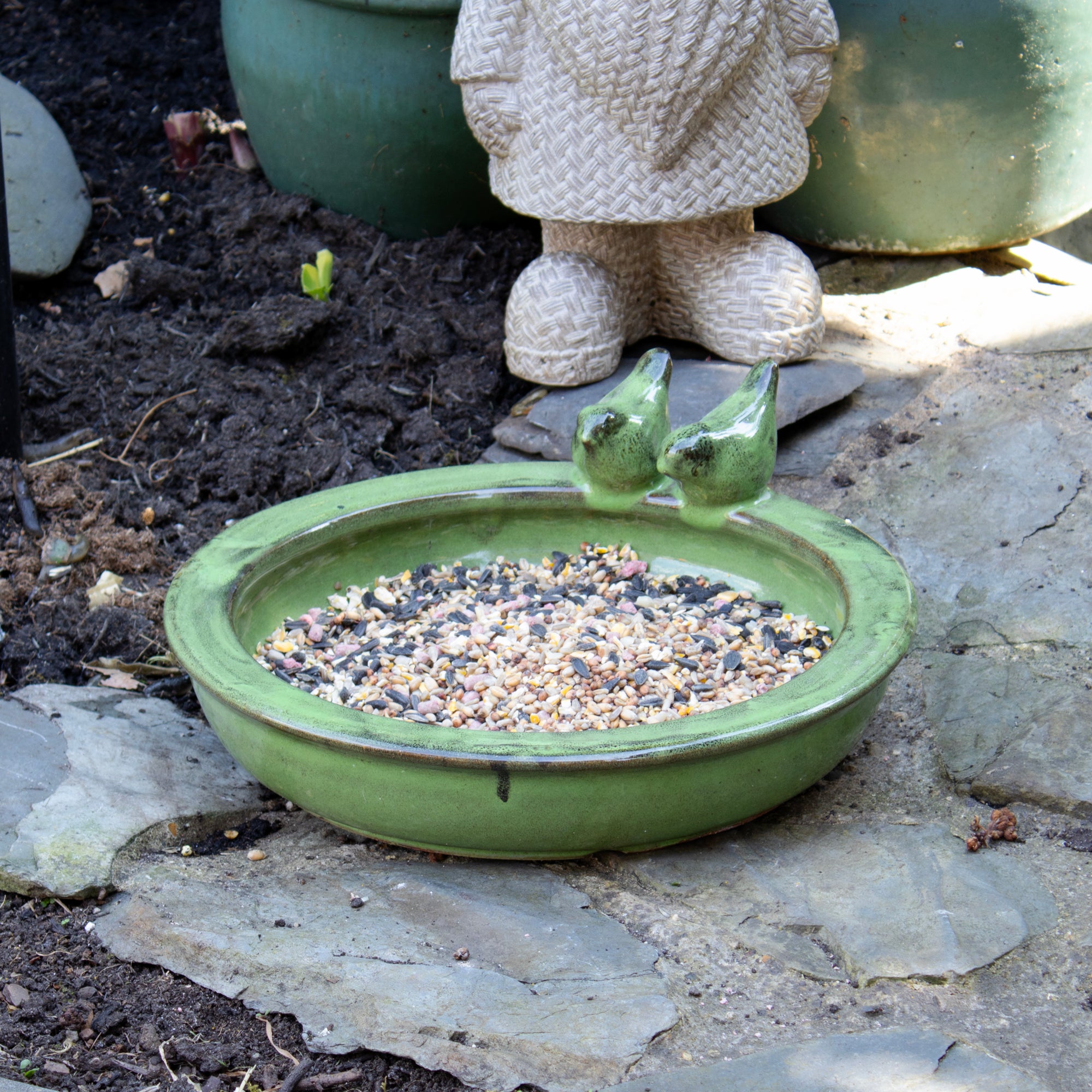 Green Glaze Ceramic Bird Bath