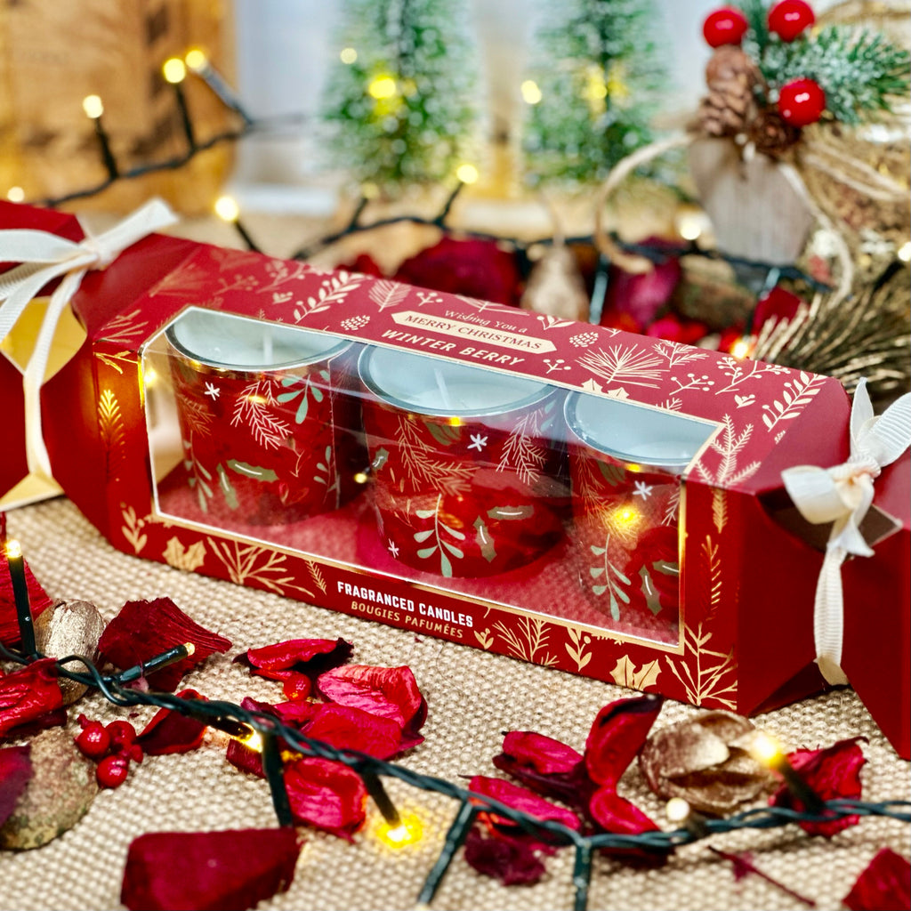 Red Christmas Cracker Scented Votive Candles Set