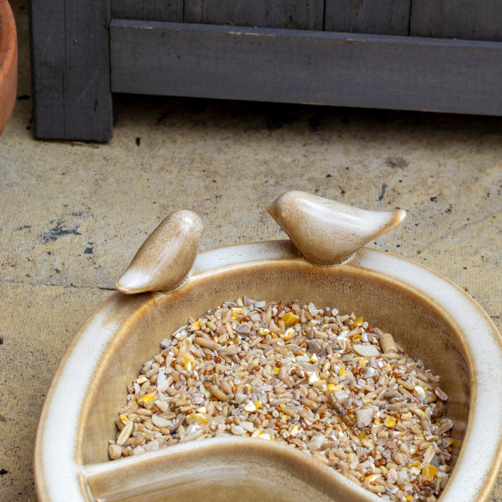 Sandy Brown Ceramic Bird Bath & Feeder