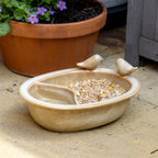 Sandy Brown Ceramic Bird Bath & Feeder