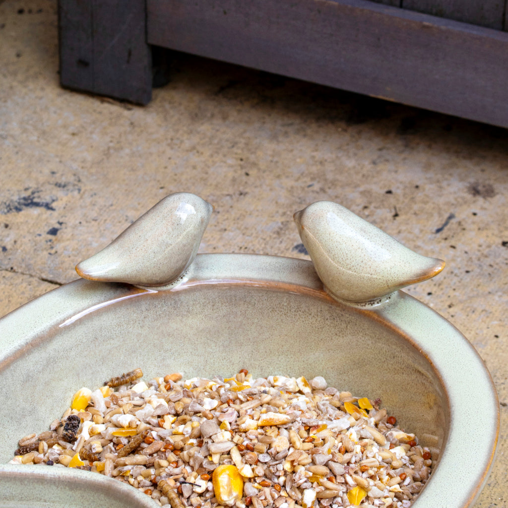 Sage Green Ceramic Bird Bath & Feeder