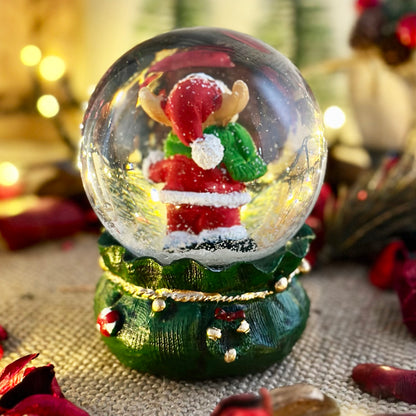 Reindeer In Green Sack Snow Globe