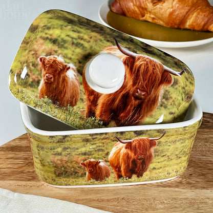 Highland Cow Fine China Butter Dish