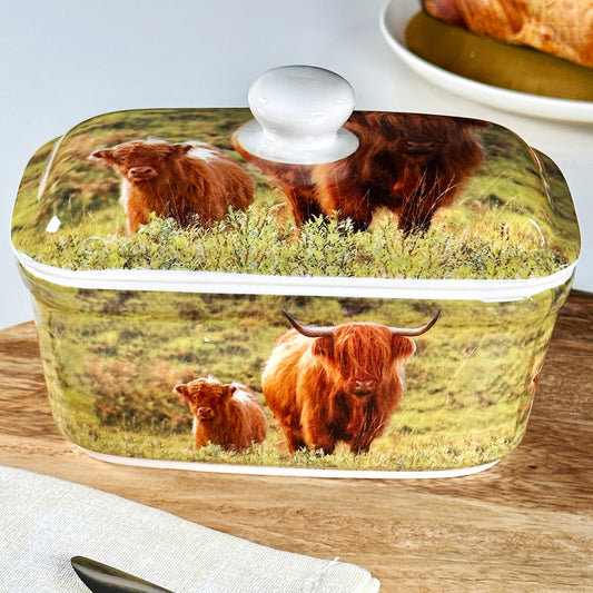 Highland Cow Butterdose aus feinem Porzellan