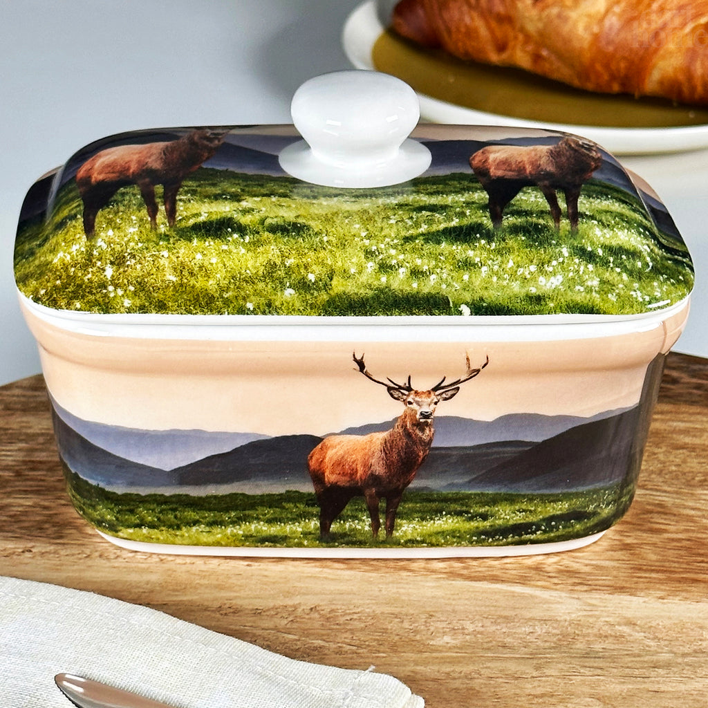 Country Stag Fine China Butter Dish