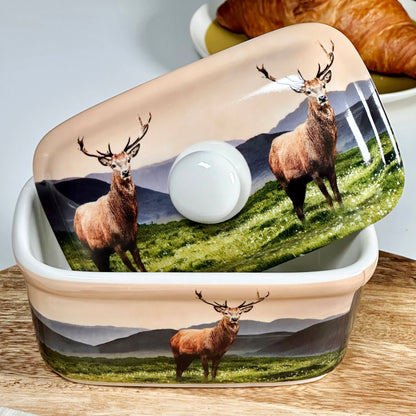 Country Stag Fine China Butter Dish