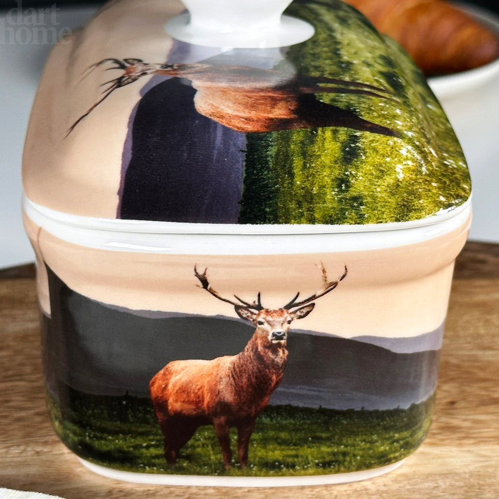 Country Stag Fine China Butter Dish
