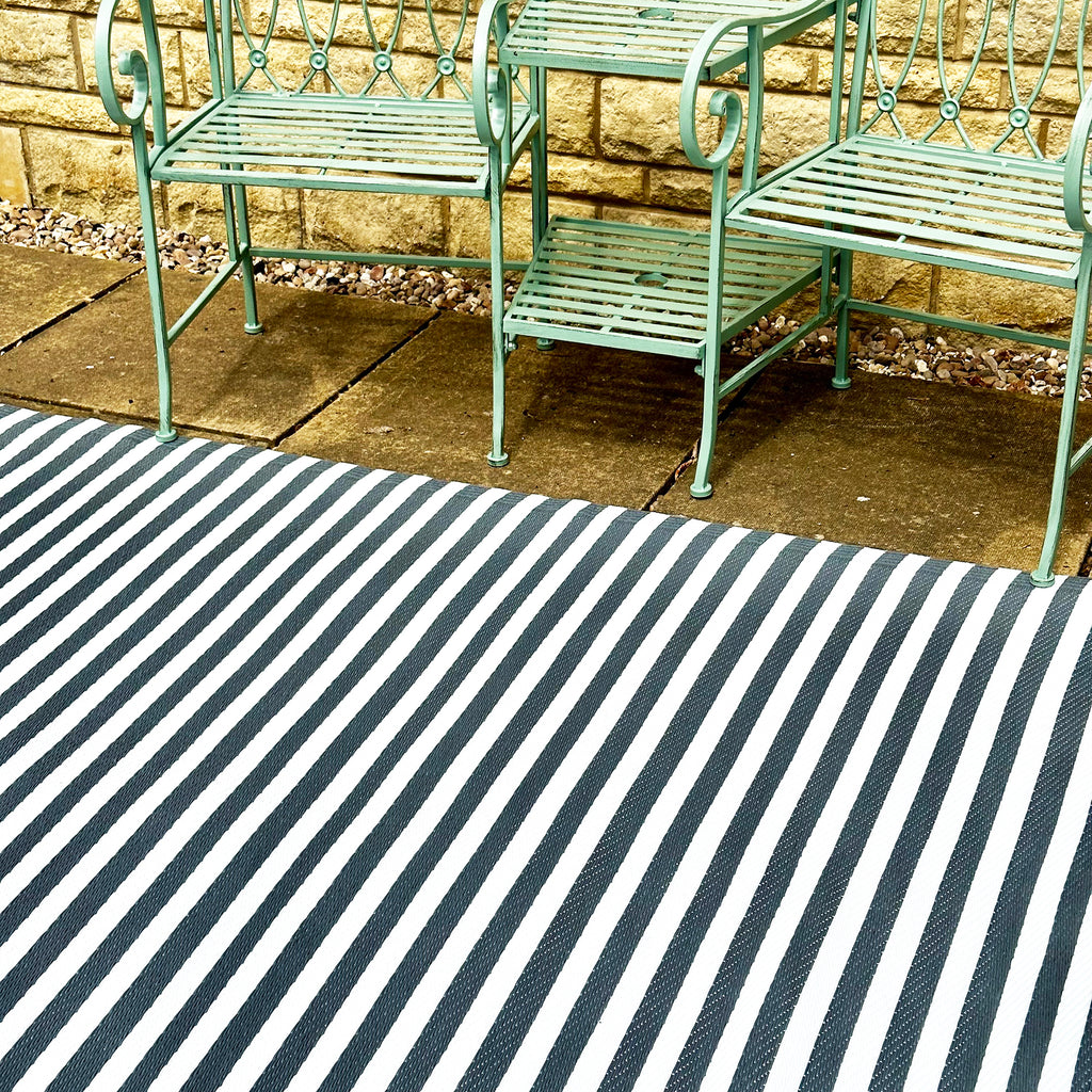 Grey Striped Outdoor Rug