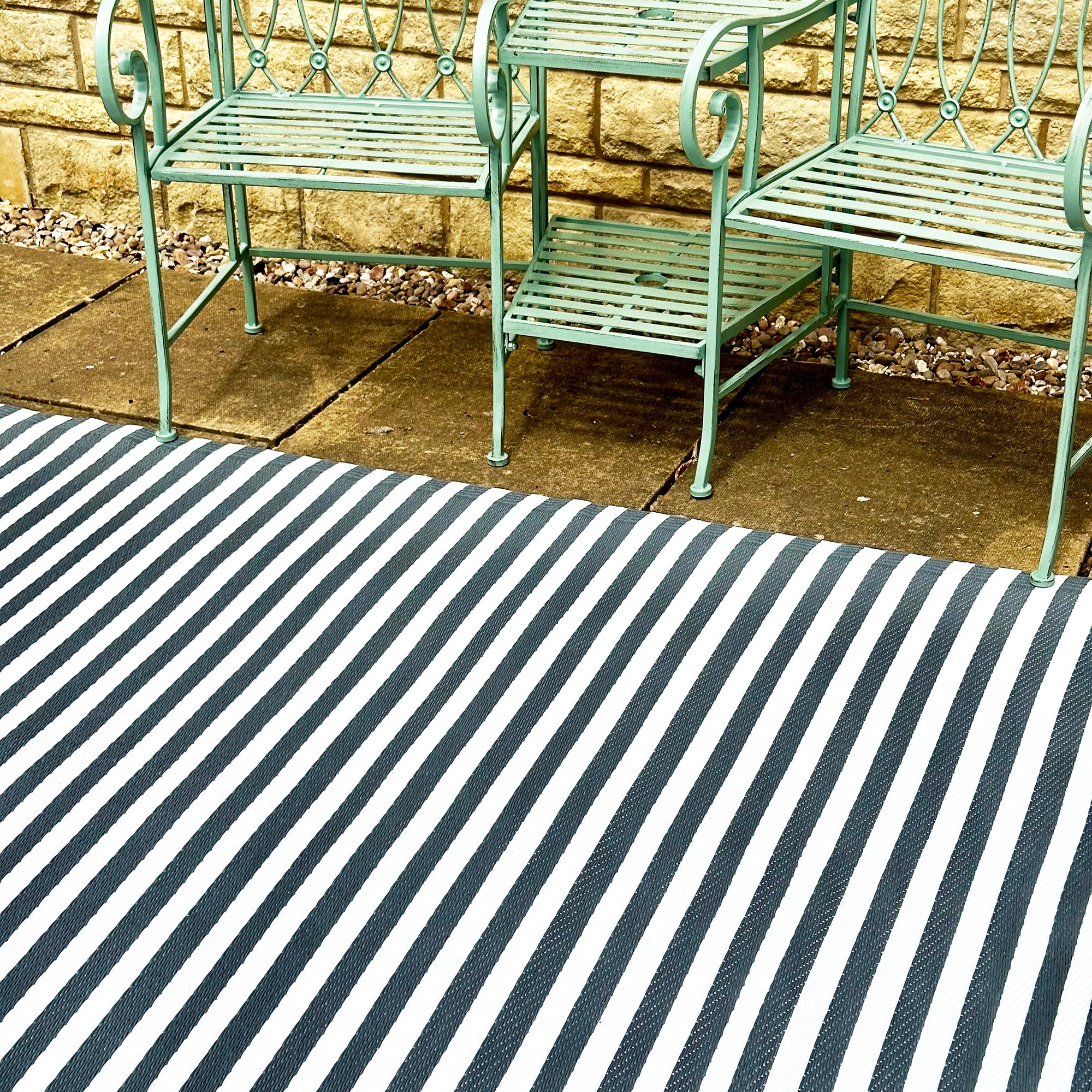 Grey Striped Outdoor Rug