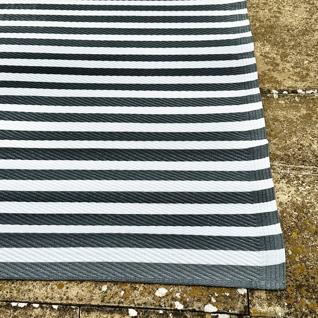 Grey Striped Outdoor Rug
