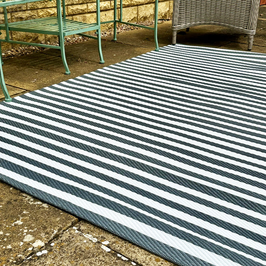 Grey Striped Outdoor Rug