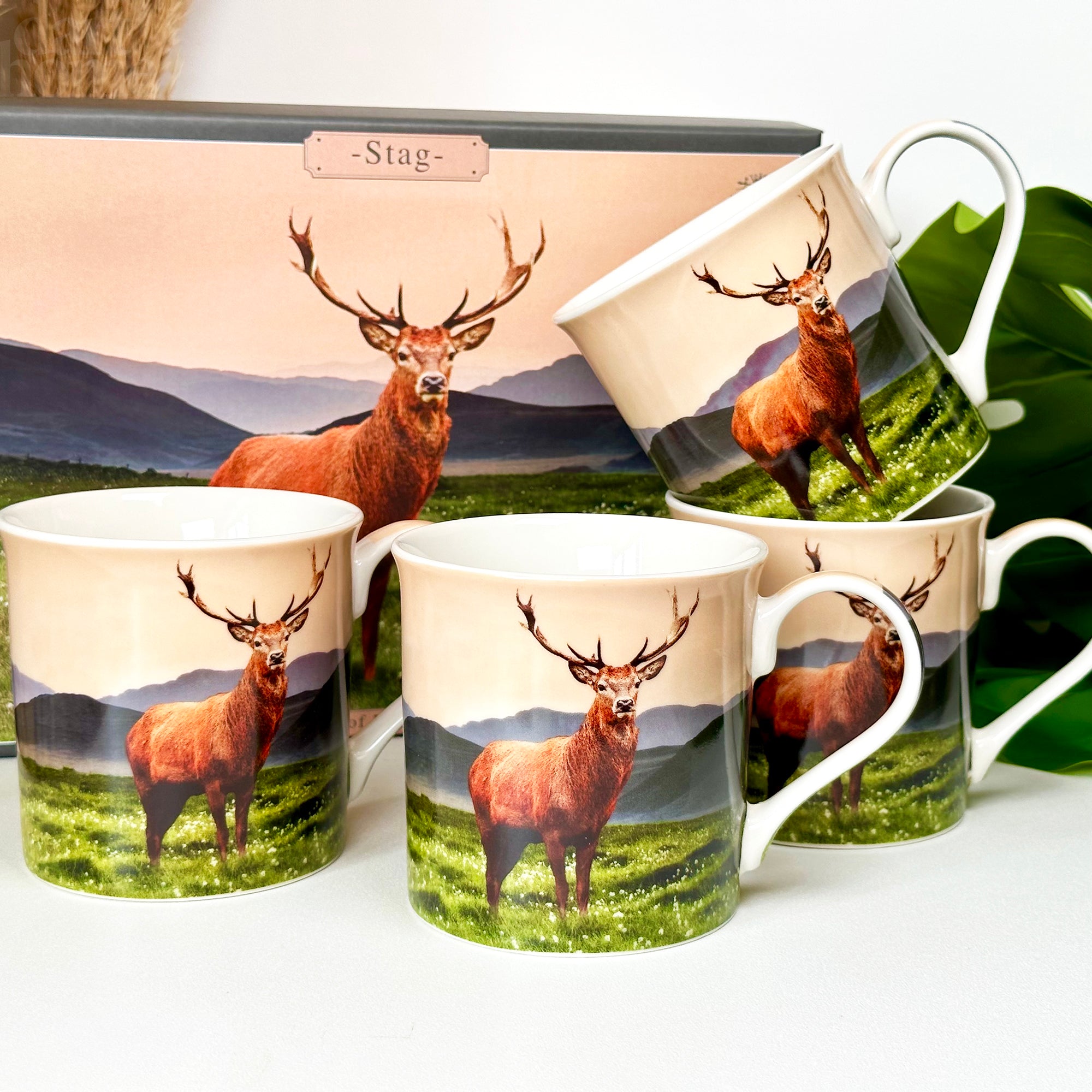 Set Of 4 Stag Mugs Giftboxed 300ml