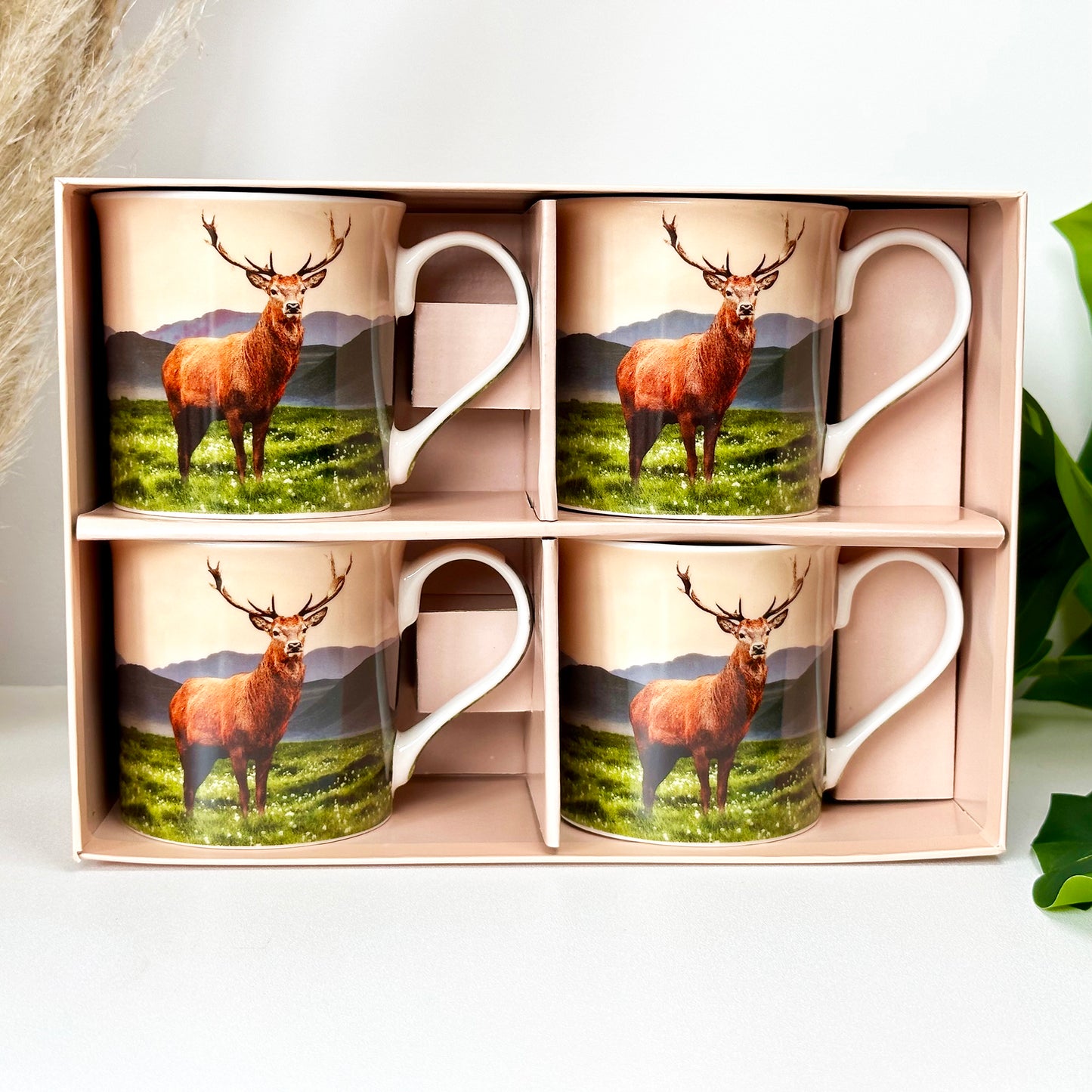 Set Of 4 Stag Mugs Giftboxed 300ml
