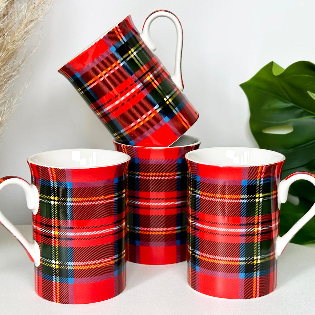 Set Of 4 Royal Stewart Tartan Mugs 250ml