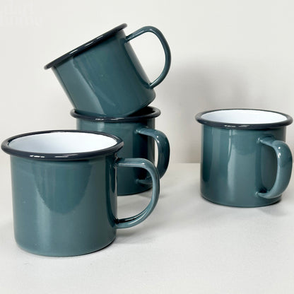 Set Of 4 Grey Enamel Mugs 350ml