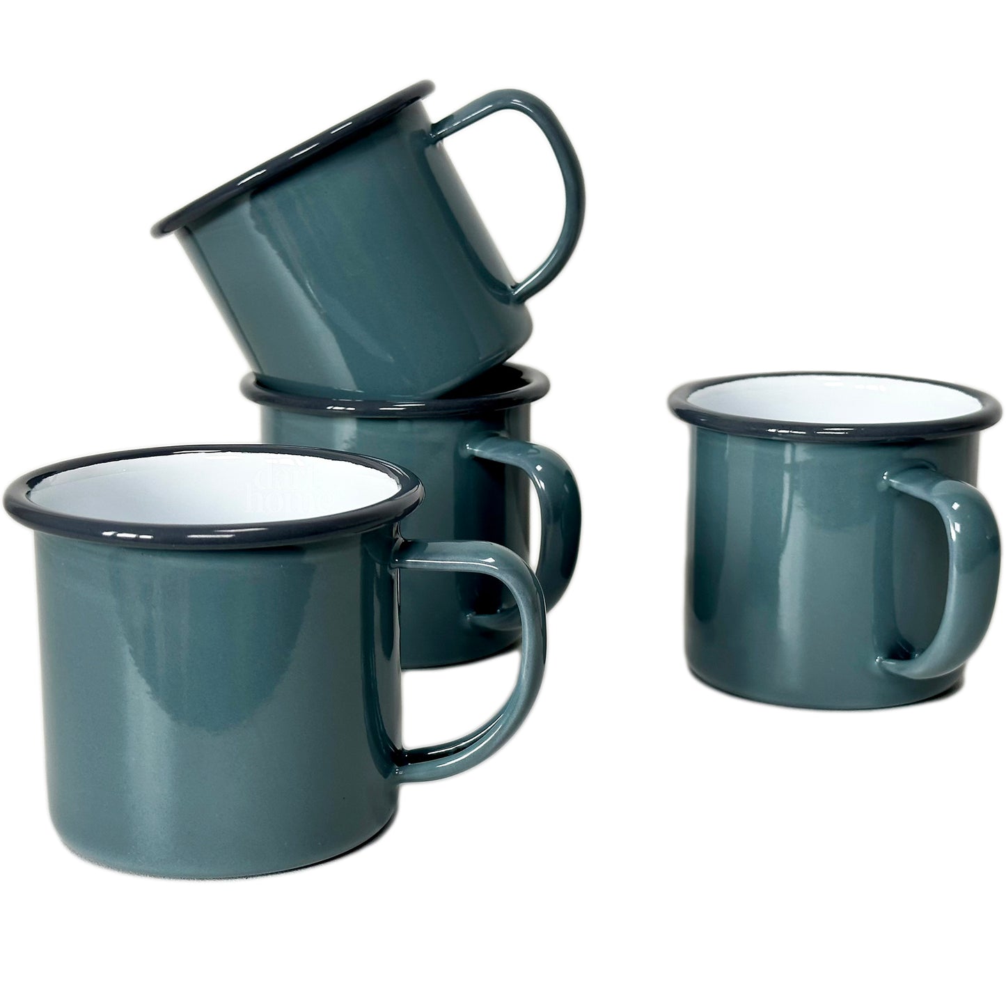 Set Of 4 Grey Enamel Mugs 350ml