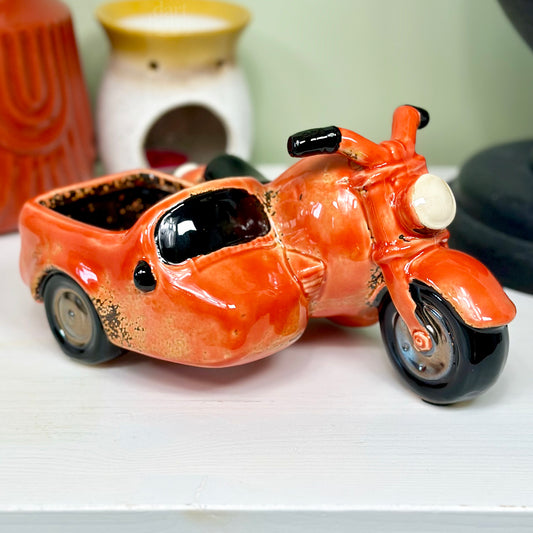 Orange Motorcycle Sidecar Planter